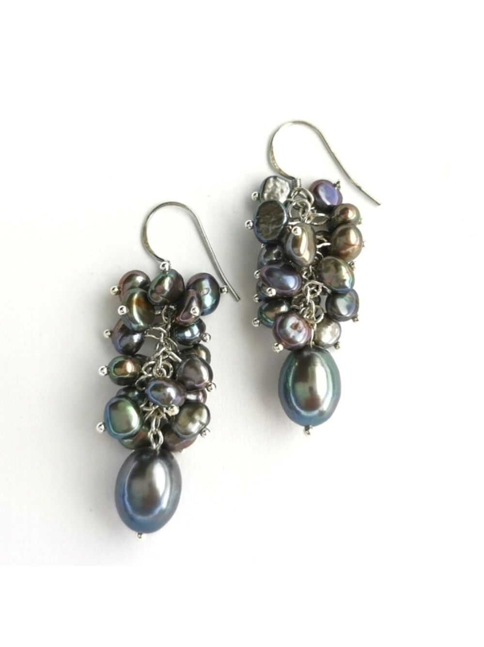 PEACOCK Grey Freshwater Pearl grape dangle earrings